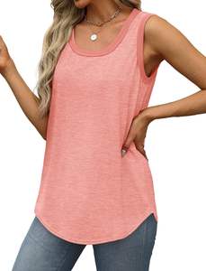 Women's Summer Tank Tops Loose Sleeve Scoop Neck Curved Hem Knitted Fabric Ribbed <b>Trim</b> <b>Beading</b> Decoration Cartoon Pattern Front - Product Image 2