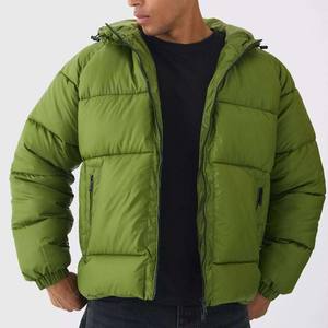 Custom Men's Olive Green <b>Puffer</b> <b>Jacket</b> <b>Lightweight</b> Hooded Winter Coat Windproof & Insulated Warm Men's Bubble <b>Jacket</b> - Product Image 1