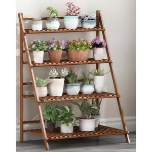 Présentoir à fleurs pliable en bambou à 4 niveaux pour plantes d'intérieur et d'extérieur Fourniture de jardin - Product Image 1