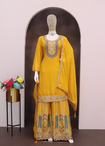 NOUVELLE COLLECTION SALWAR KAMEEZ EN TISSU CHINON LÉGER avec DUPATTA TOP Réversible Tenue décontractée pour les fêtes - Product Image 3