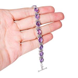 Fashionable Pure 925 Sterling Silver Natural Oval Amethyst Faceted <b>Gemstone</b> Bezel Setting Adjustable Chain <b>Bracelet</b> Fine Jewelry - Product Image 4