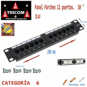 Panneau de brassage Cat6 à 12 ports pour racks de 10 pouces, hauteur 1U, application réseau - Product Image 1