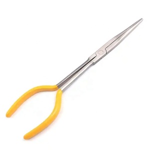 Pince de pêche pivotante à bec effilé extra longue en acier inoxydable de qualité supérieure, à mâchoires droites avec poignée jaune - Product Image 1