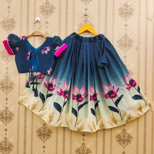 Shoryam Fashion Rama Green Floral Kids Lehenga Choli |   Vêtements ethniques pour filles en gros pour Diwali, mariage, fête, sans plis - Product Image 2