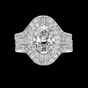 Oval Diamond Halo Trio <b>Set</b> <b>Ring</b> <b>for</b> <b>Women</b> - Product Image 5