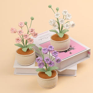 Flor artificial de lirio de los valles de ocho cabezas, tejida a ganchillo, con base de hilo y en maceta, para decoración transfronteriza del hogar, escritorio y bodas - Product Image 4