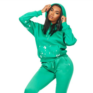 2025 femmes sweats à capuche survêtements ensemble pantalon évasé broderie personnalisée Patch Logo pantalons de survêtement 100% coton polaire survêtement pour femmes - Product Image 2