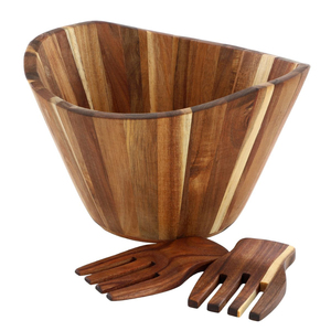 Classic <b>Large</b> Acacia <b>Wooden</b> Salad <b>Bowl</b> Set With Enamel Wood Serving <b>Bowl</b> And Utensils For Kitchen & Dining Tabletop Serving <b>Bowl</b> - Product Image 4