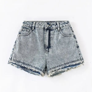 2025 nuevos pantalones cortos de mezclilla de mujer grises de algodón 100% de tiro bajo de alta calidad personalizados estilo informal, pantalones cortos de estilo angustia para mujer - Product Image 1