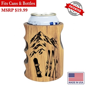 Portabottiglie in Legno con Design Montagna Sciistica, Adatto per Lattine e Bottiglie, Isolato, Prodotto negli USA - Product Image 1