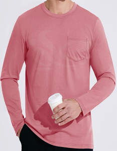 T-shirt à col rond à manches longues 100% coton pour hommes, coupe ajustée, respirant, poids lourd, anti-rides, style streetwear avec logo personnalisé - Product Image 5