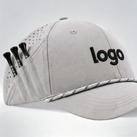 Gorra de Béisbol Gris Claro de 5 Paneles con Bolsillo para Tees de Golf, Logotipo Bordado, Cierre Magnético, Unisex, Primavera Verano, Casual, Deportiva, para Exteriores