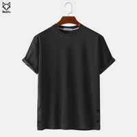 T-shirts pour hommes à manches courtes de couleur unie avec design innovant de transfert de chaleur, boutons pression latéraux, coton régulier, séchage rapide, respirant