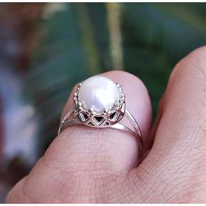 Anillo de Corona Hecho a Mano en Plata de Ley 925 con Perla de Agua Dulce, Regalo del Día de la Madre para Mujer - Product Image 6