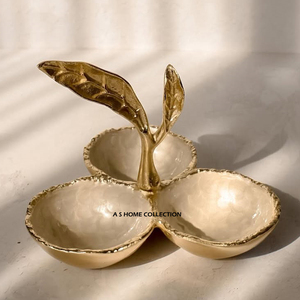 Joint de conception de forme feuillue d'or avantageuse trois bol fantaisie en aluminium métal Dessert accessoire de stockage de service de nourriture - Product Image 1