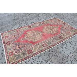พรมวินเทจขนาด 4.4x8.2 ฟุต สีแดงเทา ลายจุด ทำจากขนสัตว์ - Product Image 2