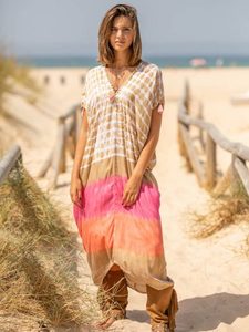 Low Prices Floor-Length V-neck Short Sleeve Tie Dye <b>Kaftans</b> with Soft Rayon Fabric Eco-Friendly & Skin-Friendly Material - Product Image 5