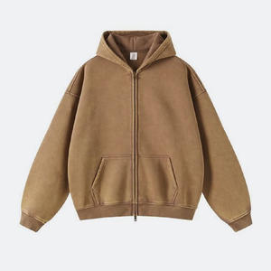 Sweat à capuche vintage en coton French Terry délavé à l'acide et au soleil, avec fermeture éclair, logo personnalisé, streetwear pour l'hiver, motif imprimé - Product Image 4