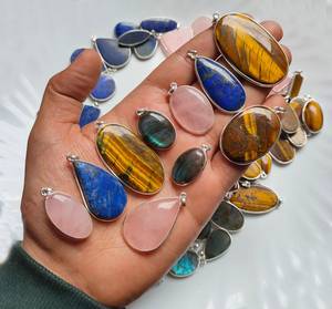 Cabujón de piedras preciosas naturales, colgante de bisel de piedras preciosas sueltas de alto pulido, joyería hecha a mano de moda de Plata de Ley 925 sólida - Product Image 6
