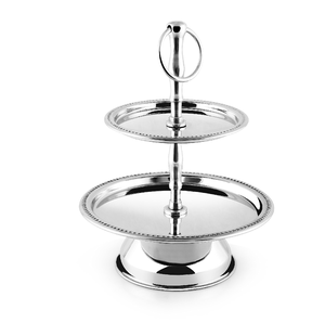 Support à gâteau en acier inoxydable à 2 niveaux Support à fruits pour dessert de mariage avec feuille en laiton et poignée en forme de fleur Support à gâteau design - Product Image 2