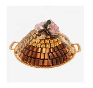 Hot selling brass chocolate tray Admirable Design Brass Sweet Serving tray round shape with handle at low price
