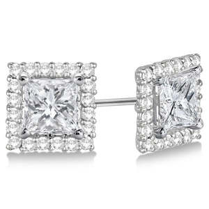 Juego de Joyería Inteligente de Oro Blanco de 14k - Pendientes con Diamantes Cuadrados Engastados en Pavé (0.50ct) - Product Image 1