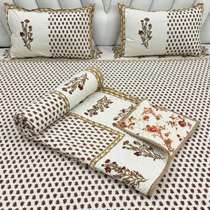 Juego de cama de algodón con estampado de bloque de mano indio, sábanas planas de algodón, colcha estampada a mano, juego de edredón hecho a mano con funda de almohada - Product Image 1