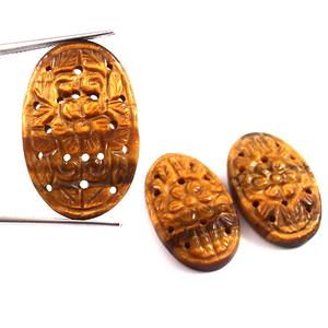 Oval Carving <b>Tiger</b> <b>Eye</b> Brown Gemstone <b>Jewelry</b> Set-Natural Three Piece Necklace and Earring from Manufacturer in India - Product Image 1