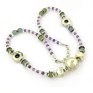 Collier de puissance pour femme en argent plaqué avec perles d'améthyste, style bohème géométrique, bijoux en alliage, cadeau - Product Image 2