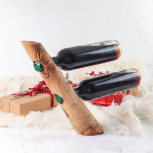 Porta Botellas Delgado Hecho a Mano de Madera de Olivo Vintage para Decoración del Hogar o Fiestas - Product Image 2