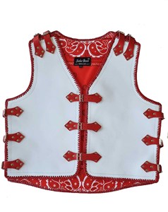 Chaleco de cuero blanco transpirable para motocicleta para adultos con correas Rojas ropa deportiva bolsillo para pistola motocicleta cuero de vaca Chapado en cuero suave - Product Image 1