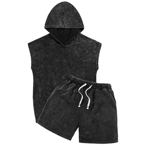 2025 Conjunto de moda de lavado ácido personalizado para hombres y mujeres Pantalones cortos con pechera con y sin relleno OEM Demanda sin mangas - Product Image 1