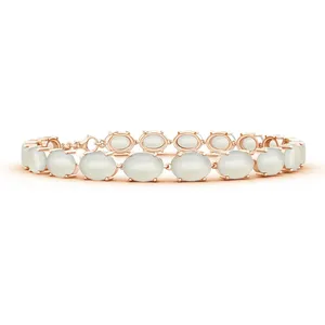 925 Silver Fine <b>Charm</b> Bracelet with Rose Gold Moonstone Elegant Rose Gold Moonstone <b>Bangle</b> - Product Image 1