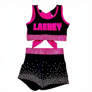 ชุดเชียร์ลีดเดอร์เด็ก Solid Traders 2026 ประดับเพชรเทียม สำหรับการแสดงและการฝึกซ้อม เสื้อกล้าม กระโปรง โพลีเอสเตอร์ 100% - Product Image 1