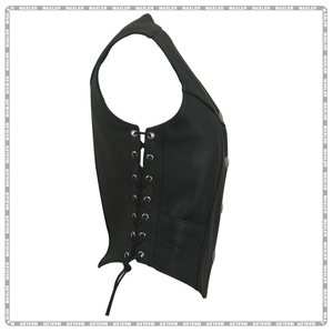 Chaleco de motorista de piel de vaca para mujer, chaleco de motocicleta de cuero Premium para mujer, chaleco clásico de motorista de piel de vaca - Product Image 3