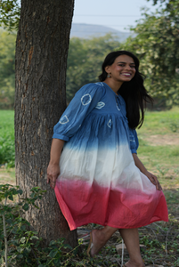 Robe décontractée indienne romantique pour femme, style empire, en coton biologique tissé, lavable, patchwork, pour tous les jours - Product Image 5
