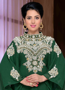 Green embroidered georgette islamic <b>kaftan</b> - Product Image 3