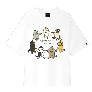 เสื้อยืดผ้าฝ้าย100% ใส่ได้ทั้งชายและหญิงสไตล์ลำลองพิมพ์โลโก้ด้านหน้าพิมพ์ลายสัตว์ขี้เล่นวิธีการทอแบบนอนวูฟเวนสำหรับผู้ชายและผู้หญิง - Product Image 3