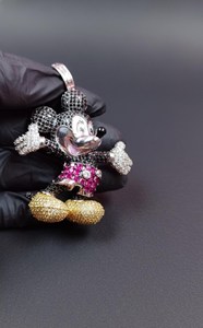 Collier pendentif souris de dessin animé serti de diamants Moissanite colorés en argent 925, style hip-hop, pour les soirées, à prix bas - Product Image 2