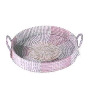 Bandeja redonda de nácar de alta calidad al por mayor con asas de algas marinas Bandeja decorativa Bohemia para servir de Vietnam - Product Image 1