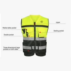 Gilet de sécurité Logo personnalisé Vêtements de travail Gilet en polyester haute visibilité pour la circulation, sécurité de la construction poches multiples réfléchissantes - Product Image 3