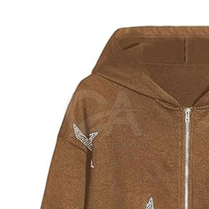 Wholesale Custom Bling <b>Rhinestone</b> Hoodies for Women Zip-Up Custom Options Available In Adult Size - Product Image 6