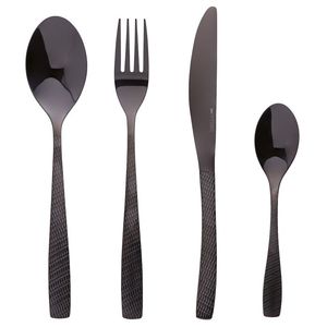 Set di posate Harlem Sibilla da 16 pezzi in acciaio inossidabile nero con manico martellato, utensili da cucina riutilizzabili - Product Image 1