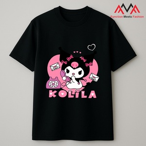 T-shirt décontracté en coton noir à manches courtes personnalisé, impression sur le devant, unisexe, fabrication OEM ODM - Product Image 1