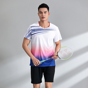 Ventes en gros de tenues de badminton et de tennis de haute qualité à impression numérique, unisexes, 100% polyester, séchage rapide, respirantes, col rond, manches courtes - Product Image 3
