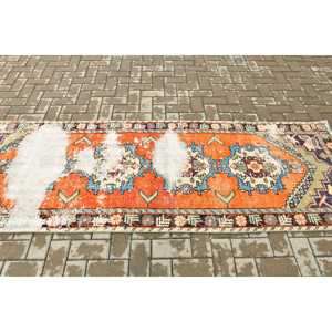 2.8x8.7 ft Vintage <b>Rug</b>, Turkish <b>Runner</b> <b>Rug</b>, Orange Blue Animal Print <b>Rug</b> - Product Image 3
