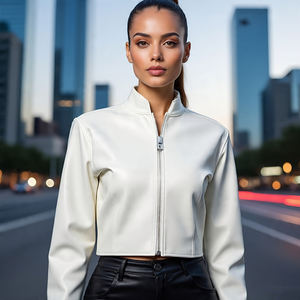 Cropped High Cut 2025 Fashion Streetwear PU Leather Motorcycle Patchwork Crop Bomber Women <b>Jacket</b> Long <b>Sleeve</b> <b>Short</b> Females Coat - Product Image 4