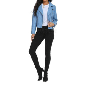 Elegante Chaqueta de Cuero Genuino Azul para Mujer, Diseño Moderno, Cómoda, Informal, Colección de Ropa Exterior de Moda Premium - Product Image 5