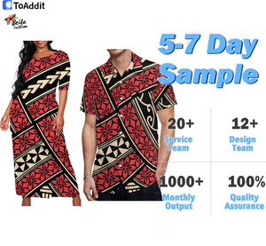 Conjunto de pareja de moda para hombres y mujeres, estampado artístico Vintage polinesio, <span class=keywords><strong>falda</strong></span> larga Puletasi para mujer de verano, <span class=keywords><strong>camisa</strong></span> para hombre - Product Image 3