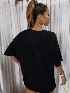 Camiseta de poliéster de media manga con cuello redondo informal para mujer, diseño personalizado para niñas - Product Image 2